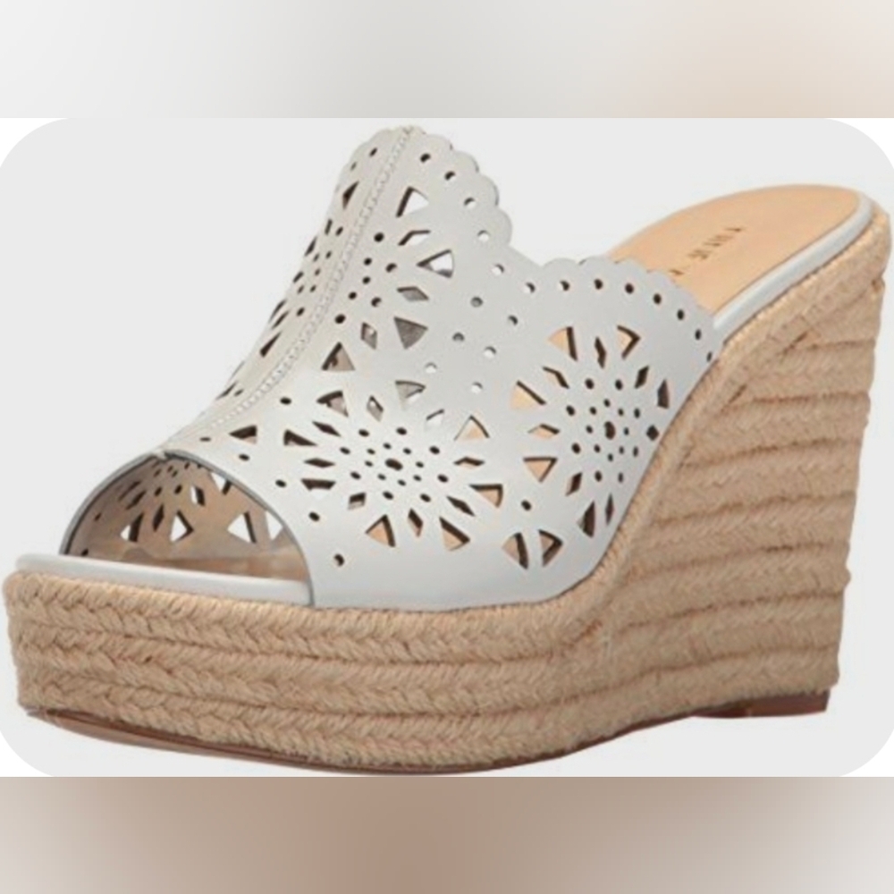 Nine West White Laser-Cut Espadrille Wedge Mule